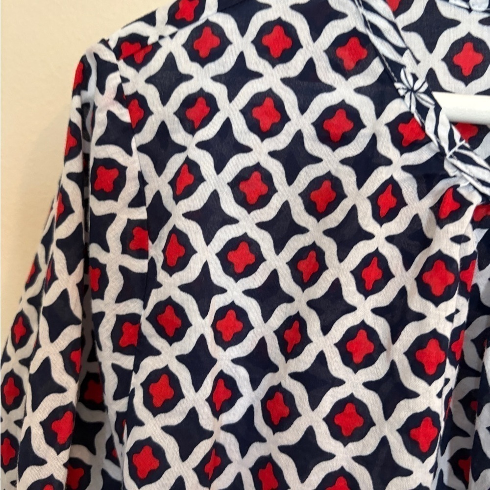 Tommy Bahama Geo Floral Nautical Cotton Split Neck Tunic Blouse Top Large - Picture 6 of 15